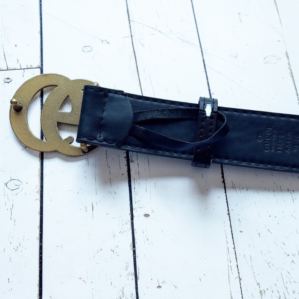 Vintage Gucci GG Logo Belt Black Leather Gold Buckle Size 95/38 Italy - Picture 11 of 15